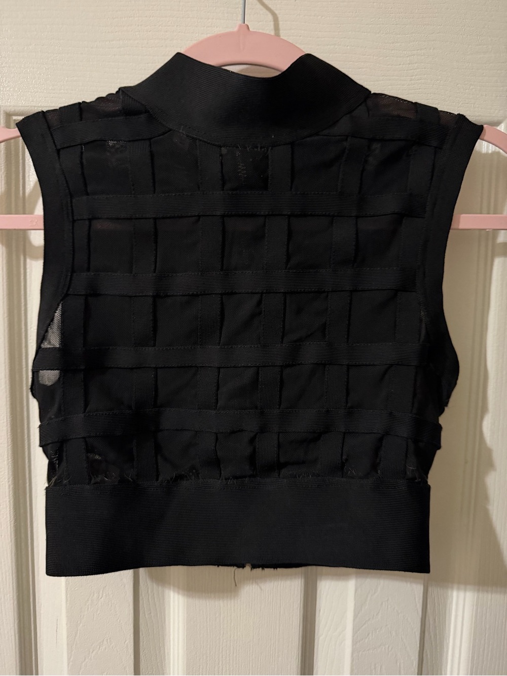 House of CB Black Sleeveless Grid Mesh Crop Top